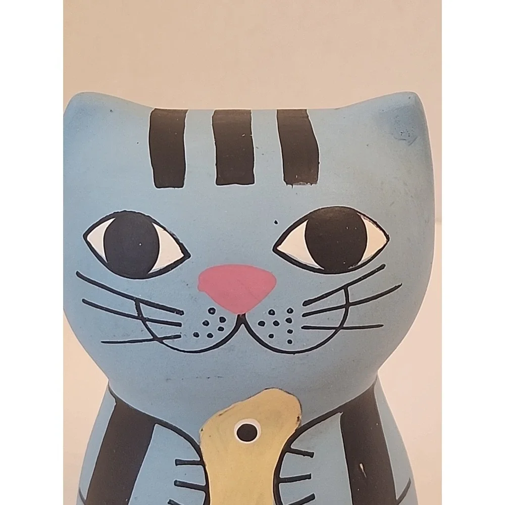 Vintage Ceramic Blue Kitty Cat Money Bank‎ 5.25